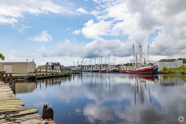 Shrimp boats line the bayou waiting to head out for their catch in Bayou La Batre, Al.