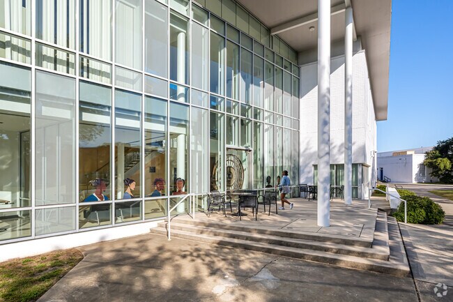 Dillard University has many modern buildings that stand next to historical buildings.