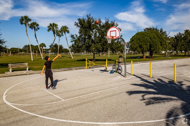 Festival Park in the Milk District offers a laid-back court for casual basketball practice.