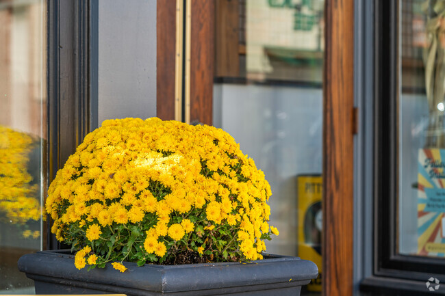 Shops near Glenfield decorate their entrances with beautiful flowers, like Gather in Sewickley.