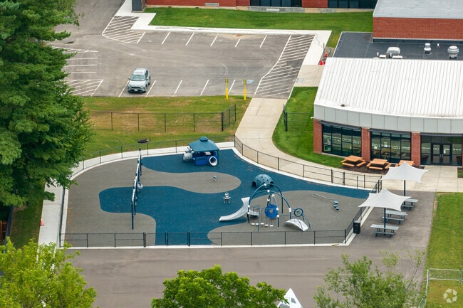 Homer Elementary School's playground theme color is blue like the school.