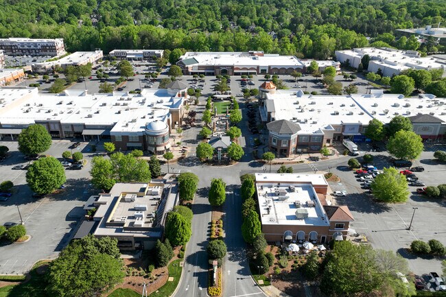 Starmount Forest. Drone shot. Main entrance in Friendly Center shopping