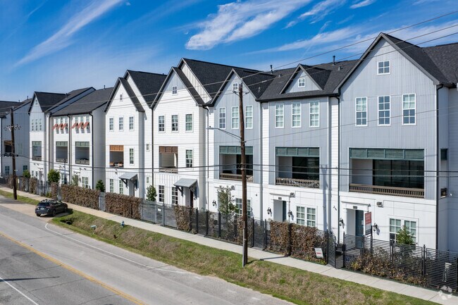 Modern townhomes line the streets in Lazy Brook-Timbergrove.