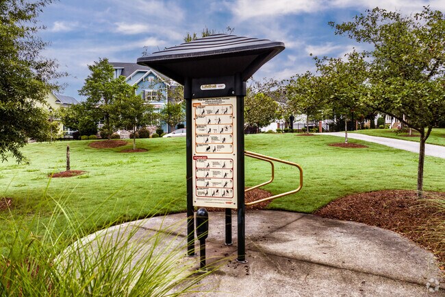 The Amberly Wellness Trail has many fitness stations along the trail.