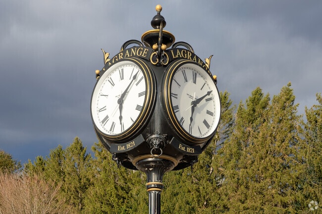 The clock at the Lagrange town center is a familiar sight, making time in the middle of daily life.