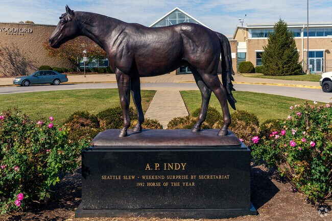 A gorgeous statue at Falling Springs Rec Center commemorates Horse of the Year in Versailles.