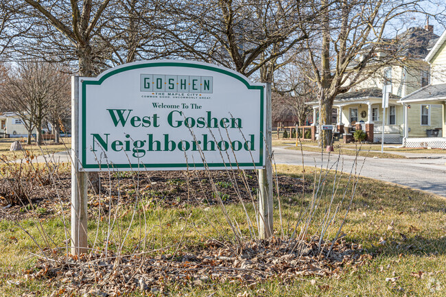 A sign greets visitors and residents alike to the West Goshen neighborhood.