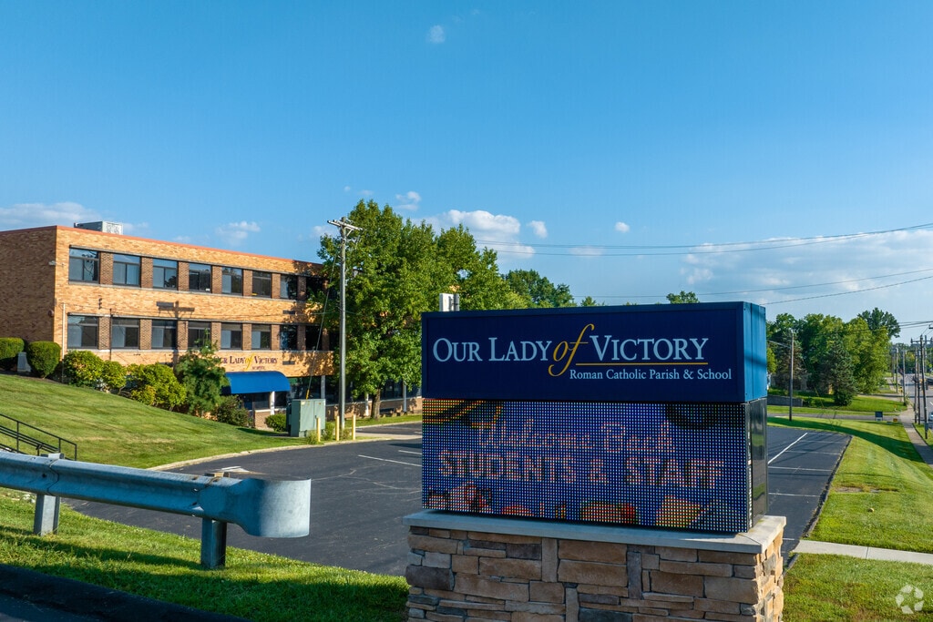 Front signage for Our Lady of Victory School.