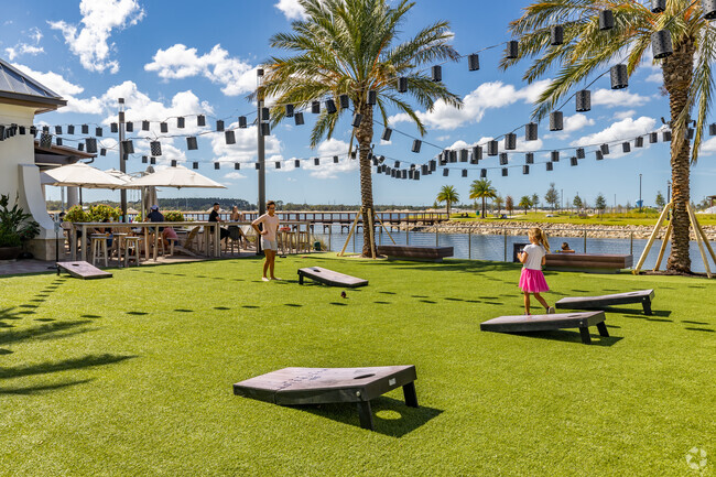 Waterside Place in Lakewood Ranch has cornhole and wonderful views.