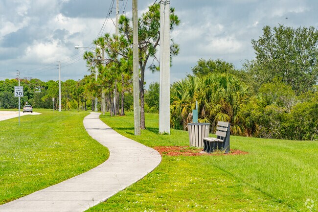 Bus stops with seating can be found in Tulip Park.