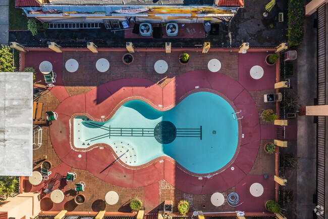 This fun guitar shaped pool is located at The Graceland Days Inn in Whitehaven.