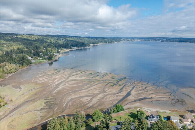 Water flows from Chico Creek into Chico Bay off the coast of Erlands Point WA.