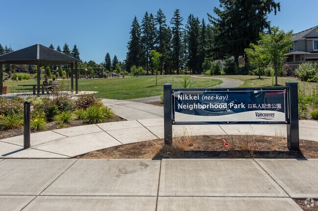 Nikkei Park in Burnt Bridge Creek offers picnic areas and a dinosaur playground.