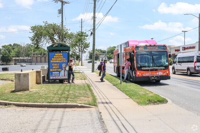 MetroLink by Tulsa Transit runs multiple stops throughout North Evanston Place.