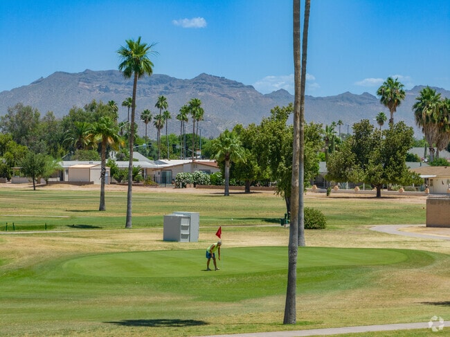 Superstition Springs has great mountain views while golfing at the Desert Sands Golf Course.