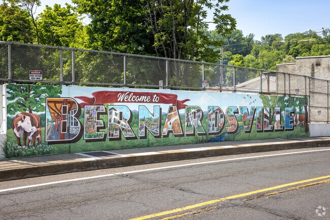 A colorful welcome sign greets visitors as they enter the downtown of Bernardsville, NJ.