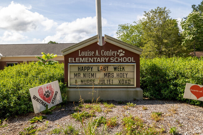 An announcement board celebrates the last week of school at 
Louis A. Conley School in Whitman.