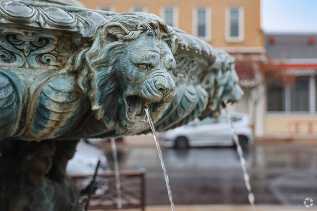 A fountain adorned with lion heads greet Northside visitors in downtown Middleton.