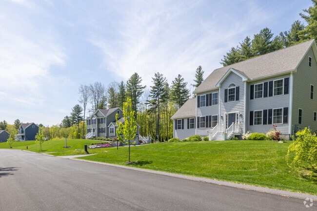 A row of large, newly built colonial style homes in the Ayer Village neighborhood.