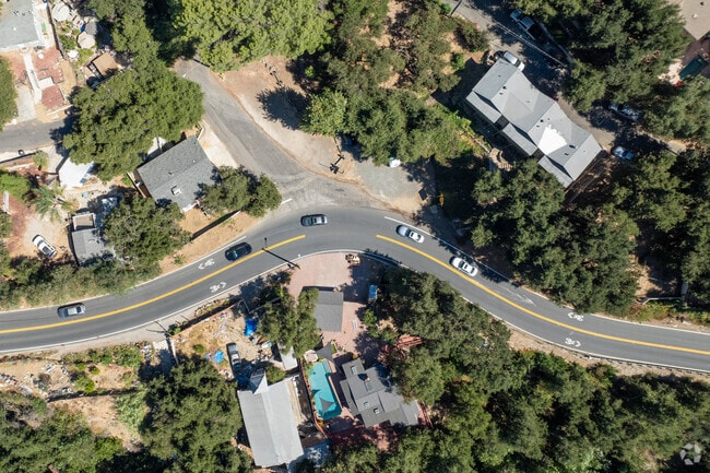 A look down at the winding roads in the Sleepy Hollow residential area.