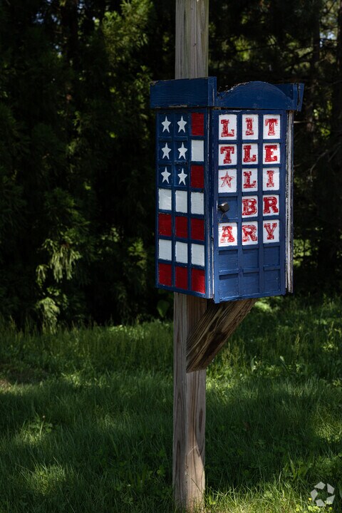 A free little library stands outside of Key Middle School in Springfield, VA.