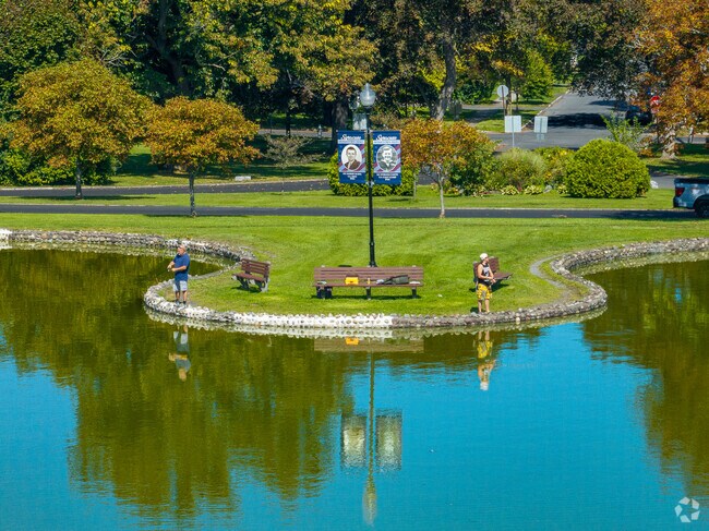 Hiawatha Lake anchors Upper Onondaga Park, with paths and seasonal events.