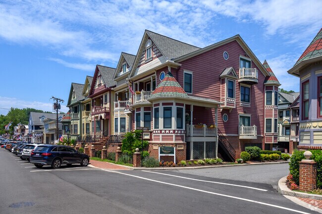 Colorful townhouses are nestled amongst the local shops in historic Occoquan.