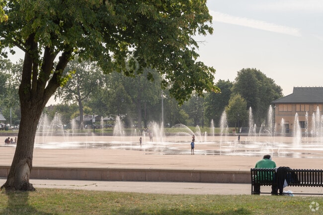 The splash pad at MLK Park in Broadway-Fillmore offers five acres of water fun.