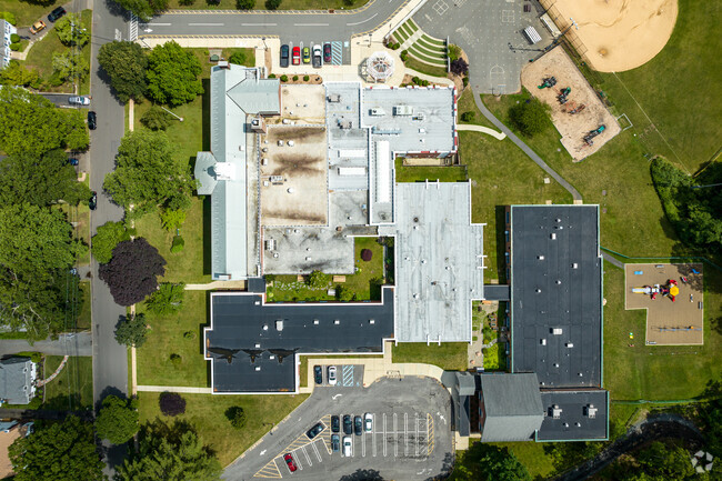 An aerial look-down view of Jefferson Elementary School's campus, Summit, NJ.