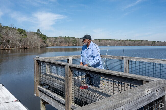 Local fishermen love to fish from the pier at Lake Rogers Park in the city of Butner.