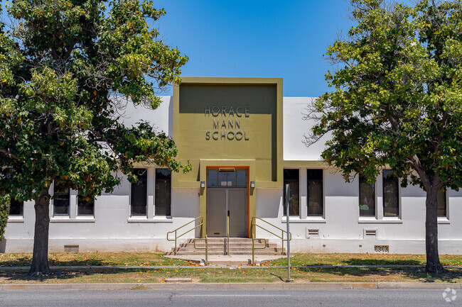 The entrance to Horace Mann School is located on the South end of campus.