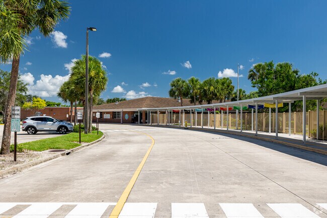 Laurel Oak Elementary in Naples welcomes students through the main entrance.