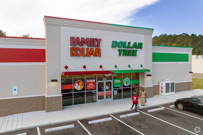 Family Dollar and Dollar Tree share a side by side space in the Boon Hill Township.