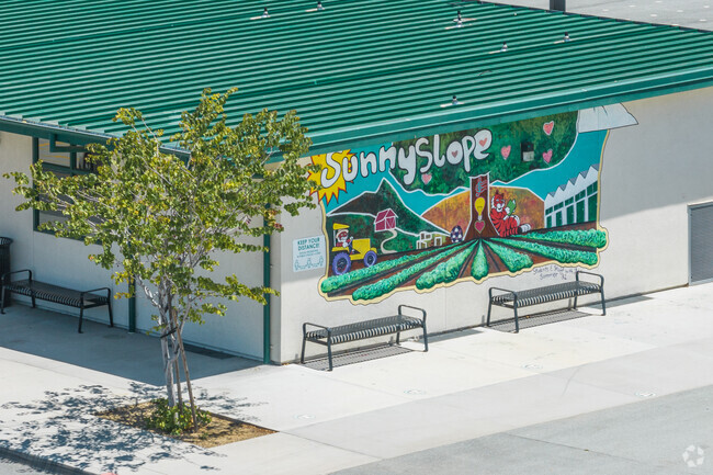 A mural welcomes students to Sunnyslope Elementary School in Hollister, California.