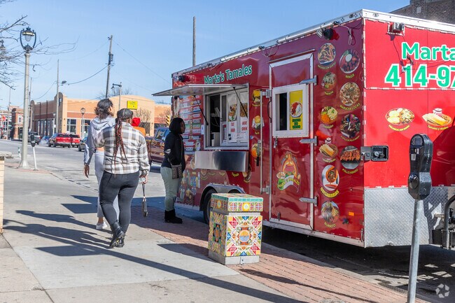Grab a bit from a food truck in Clarke Square.
