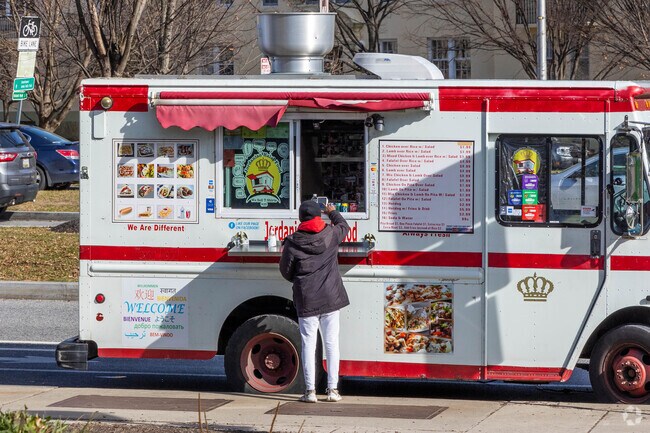 Evergreen residents can grab a quick bite at the many food trucks by the Johns Hopkins University campus.