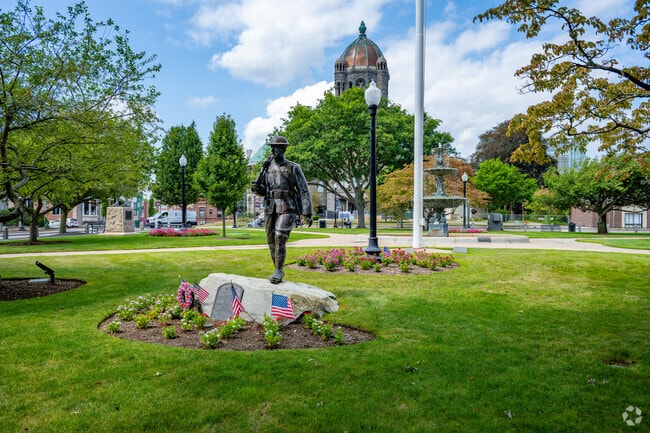 Downtown Taunton memorials honor local service members.