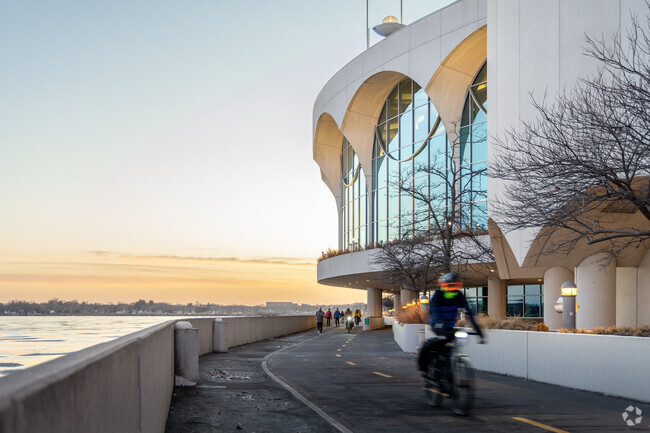 There is a popular walking trail along water by Frank Lloyd Wright's Monona Terrace.