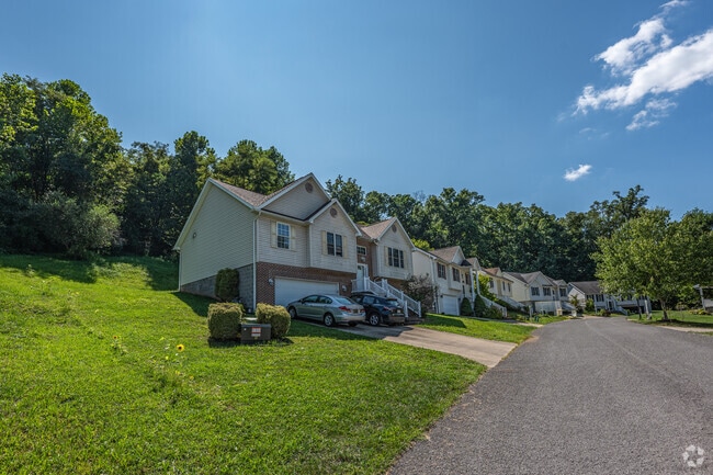 A row of split level style homes line this street in the neighborhood of Cheat Lake.