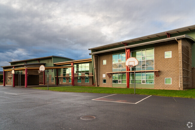 Basketball courts behind Prune Hill Elementary School.