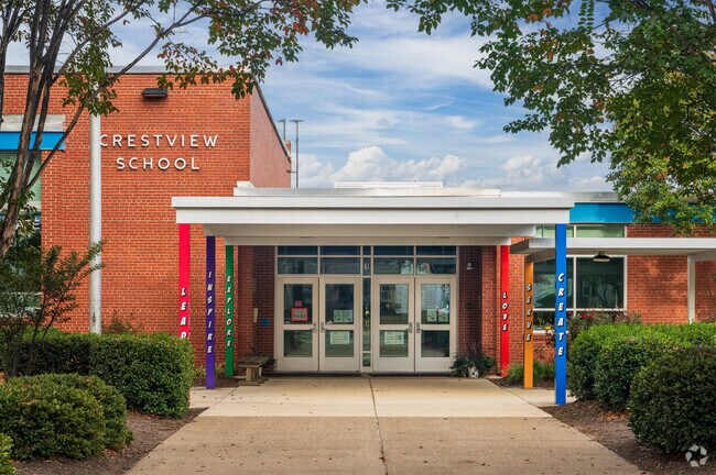 Crestview School greets students with colorful entrance.