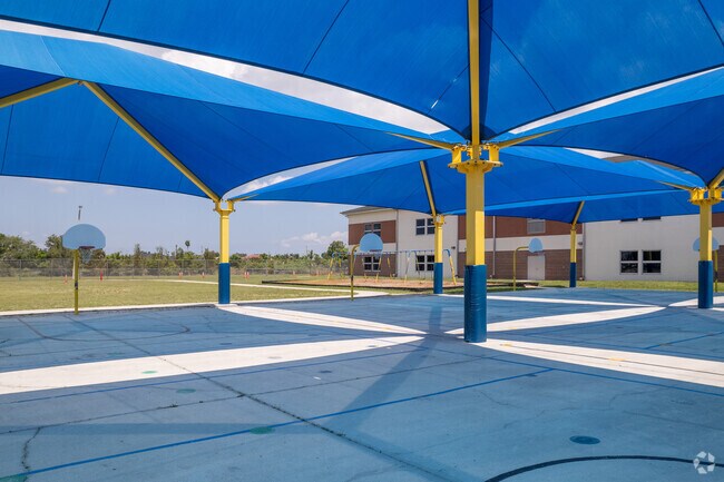 Caloosa Elementary School in Cape Coral has a large outdoor covered area to get out of the sun.