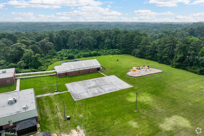 An aerial view of G.W. Northcutt Elementary show lots of recreational space for students.