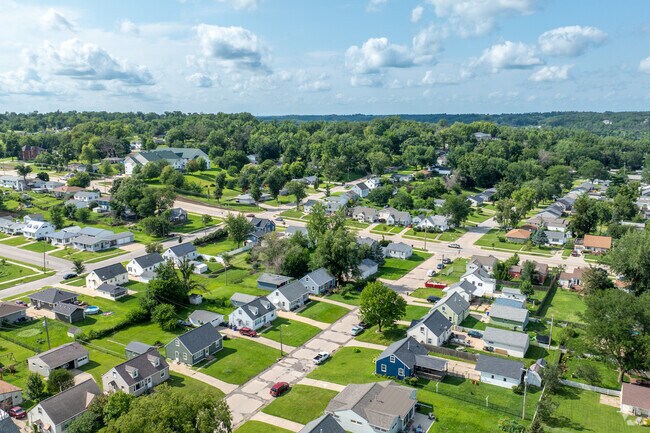 Stunning aerial view: a vibrant Northwest Area filled with charm and community spirit.