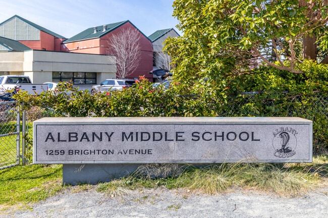 Welcome sign greets you at the Albany Middle School.