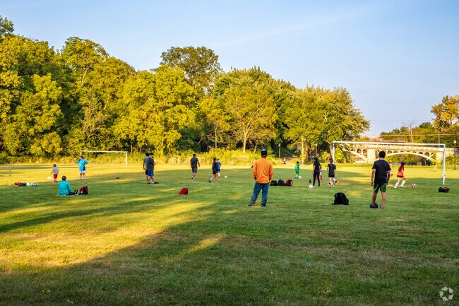 Clayton Park features a large soccer field that is used for soccer practice.