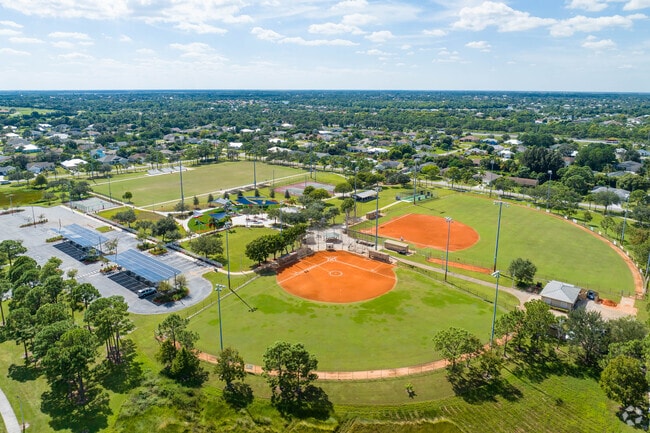 An aerial overview of Jessica Clinton Park and its host of amenities.