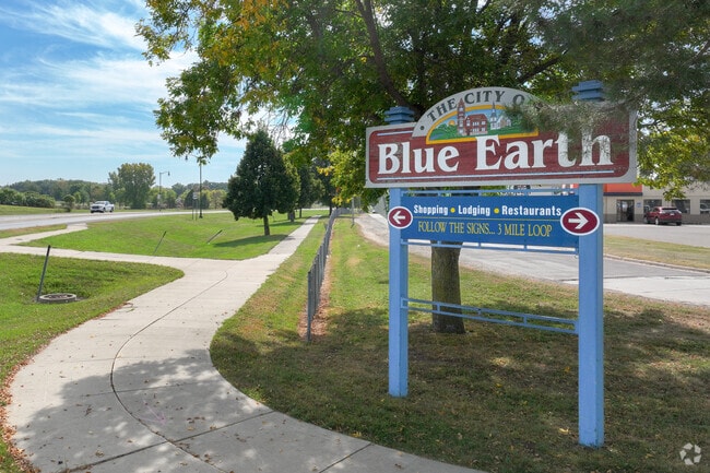 Welcome sign greets visitors entering Blue Earth, a southern Minnesota town of 3,200.