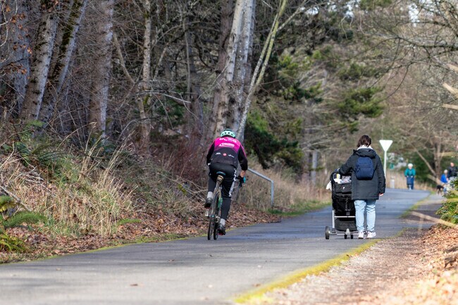 Bicycle enthusiasts enjoy the bike paths of Burke-Gilman Trail in View Ridge.
