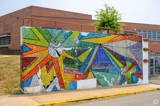 Local art is displayed outside Bryant High School in Hybla Valley.